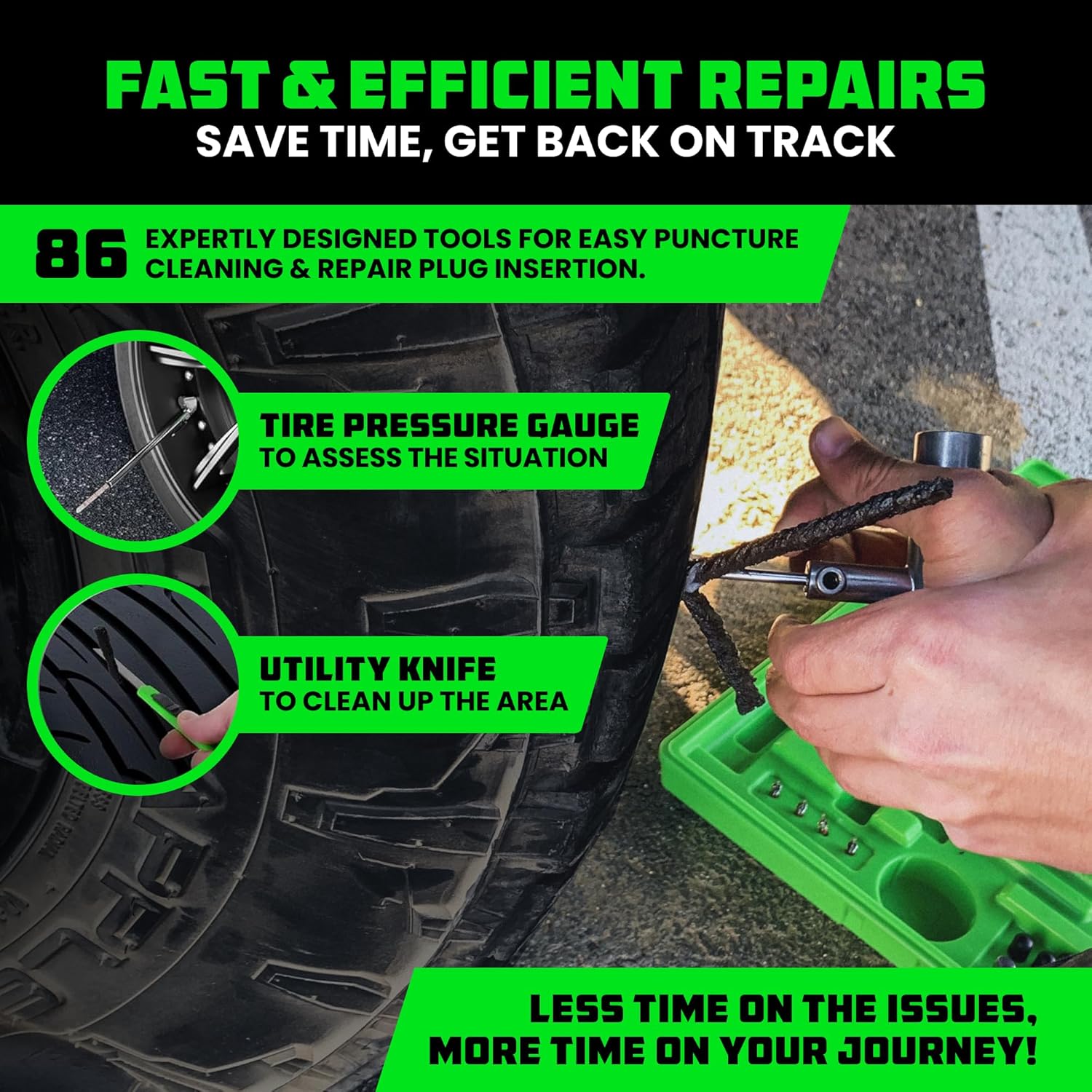 Rhino USA Tire Repair Kit (86-Piece) - Heavy Duty Tire Plug Kit