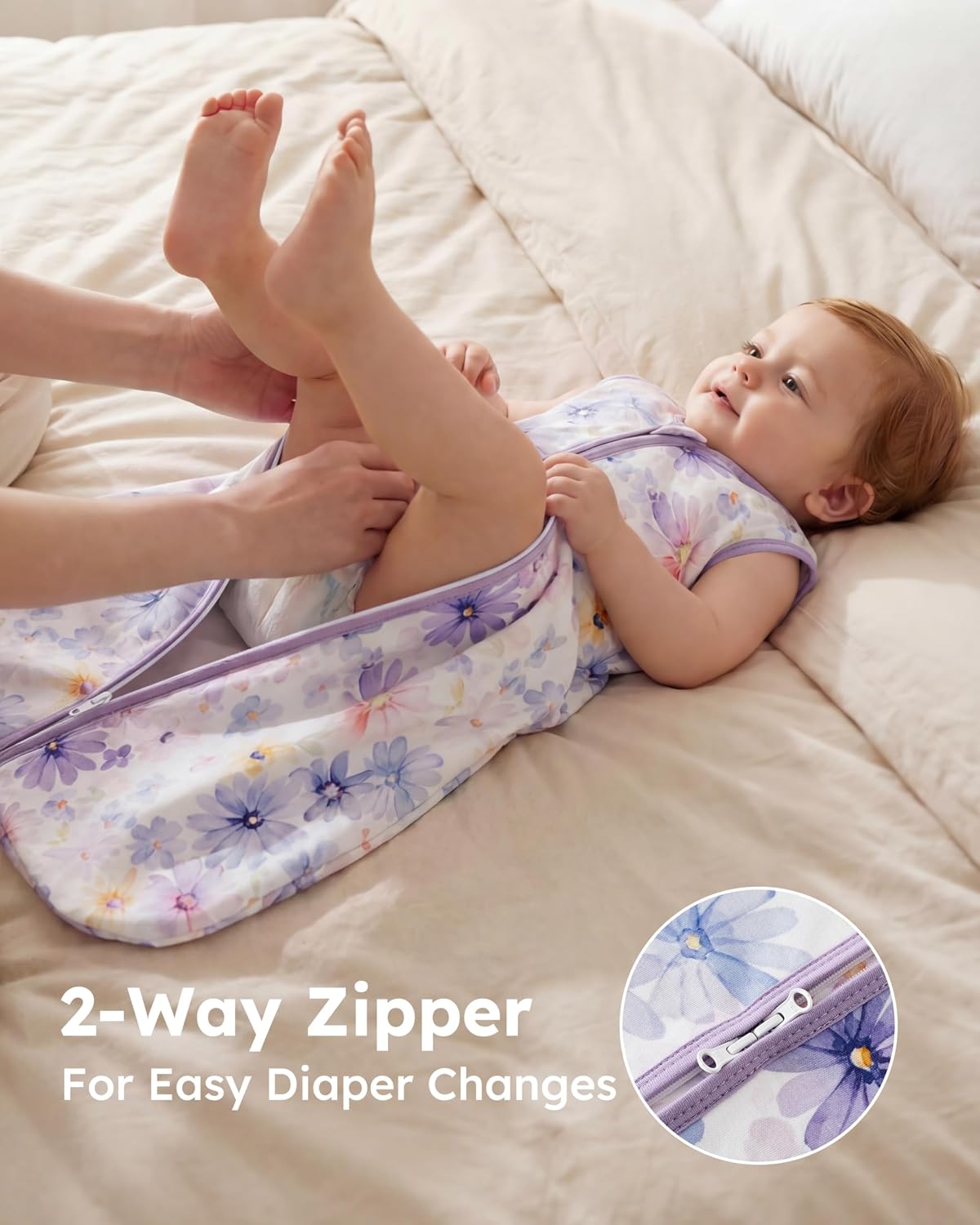 Baby Sleep Sack 18-24 Months 0.5 TOG, 100% Cotton Baby Wearable Blanket 2 Pack with 2-Way Zipper, Lightweight Sleep Bag for Boys ＆ Girls Toddler Breathable Sleeing Sack Purple Flower