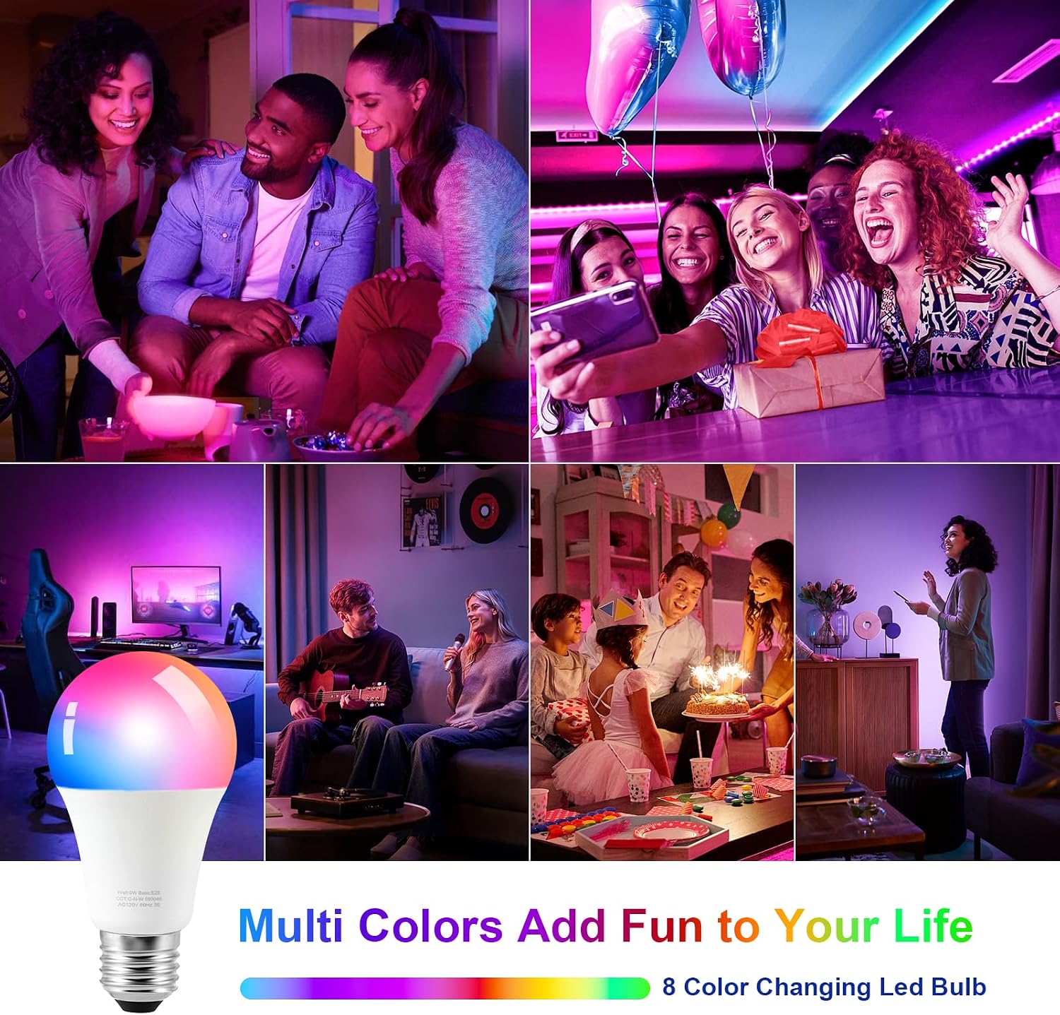 Ambimall 64'' Floor Lamps for Living Room with Remote Control and RGB + Stepless Dimmable Colors Temperature & Brightness, 9W Smart Bulb Included(White Shade & Black Pole)