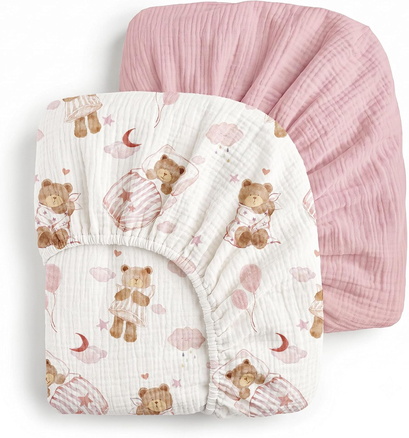 Muslin Mini Crib Sheets for Boys Girls, 38x26 Pack N Play Fitted, 2-Pack