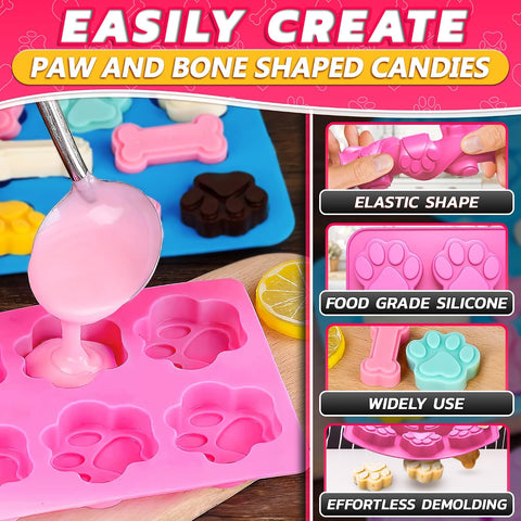 2 Pcs Frozen Dog Treat Molds Silicone, Bone & Paw Print, Non-Stick