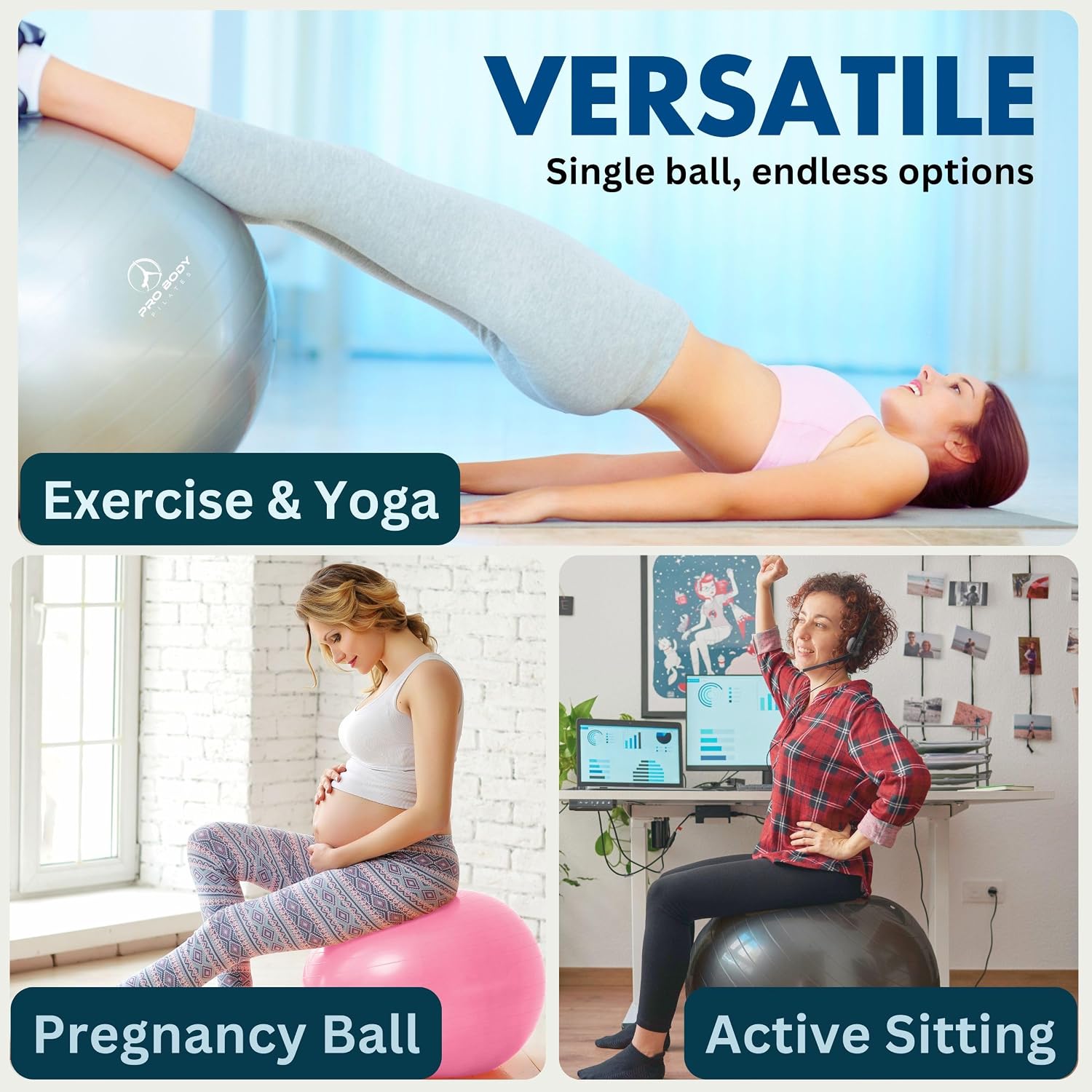 ProBody Pilates Yoga Ball - Gym Grade Exercise Ball
