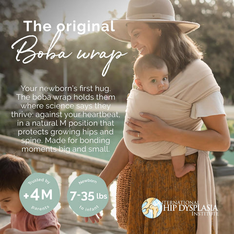Boba Baby Wrap Carrier - Stretch Cotton Newborn Sling, Beige