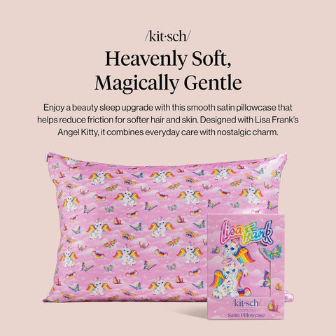 Lisa Frank x Kitsch Satin Pillowcase, Size 19x26 - Angel Kitty