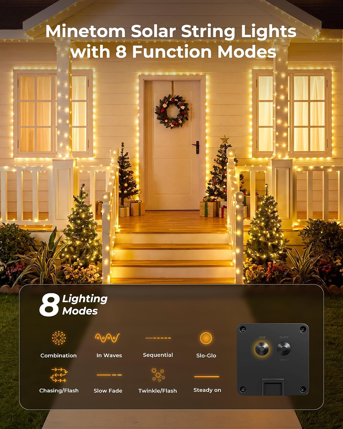 Minetom Solar Fairy Lights,33Ft 100 LED String Lights Outdoor with 8 Modes