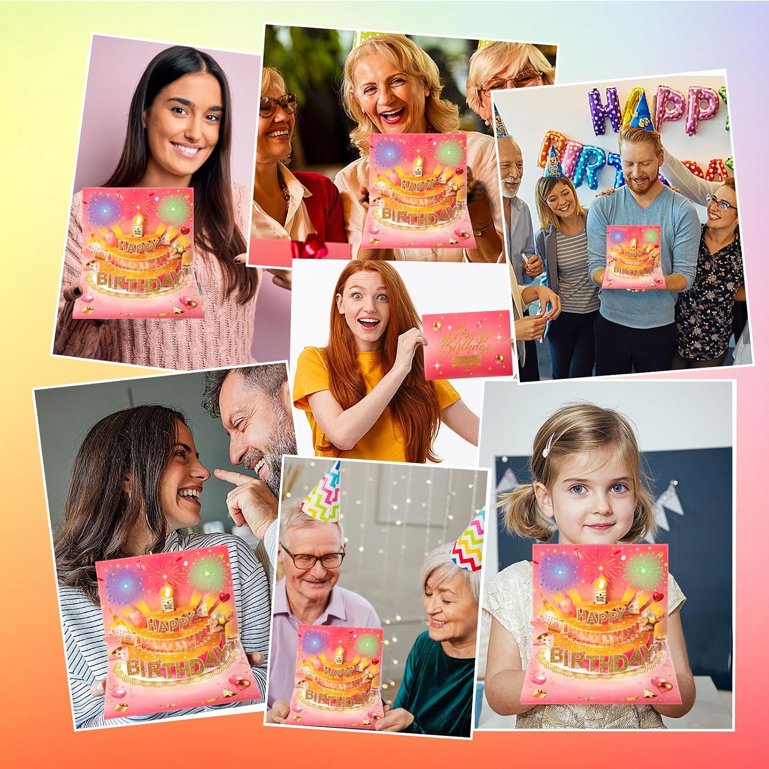 Pop Up Birthday Cards for Women, LED Light Music Blow The Candle