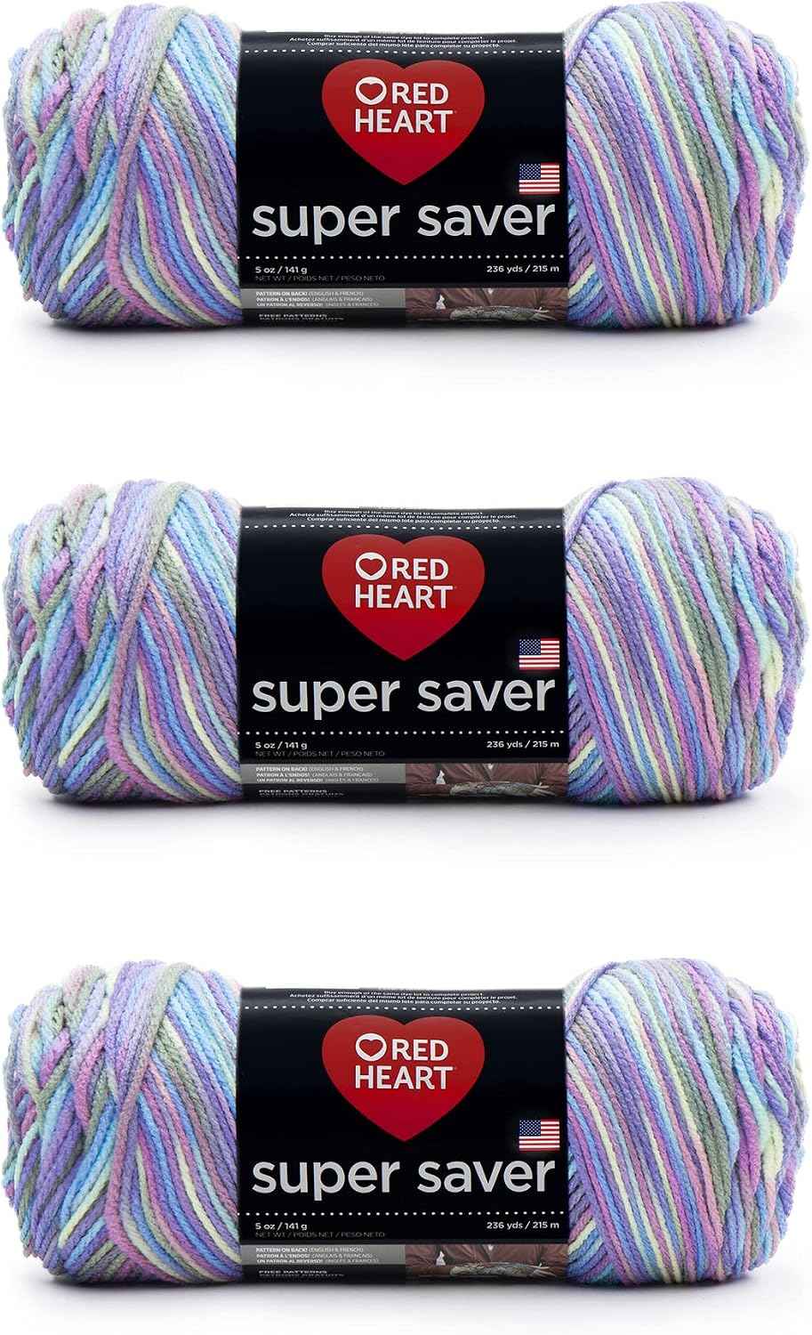 Red Heart Super Saver Yarn, 3 Pack, Monet 3 Count