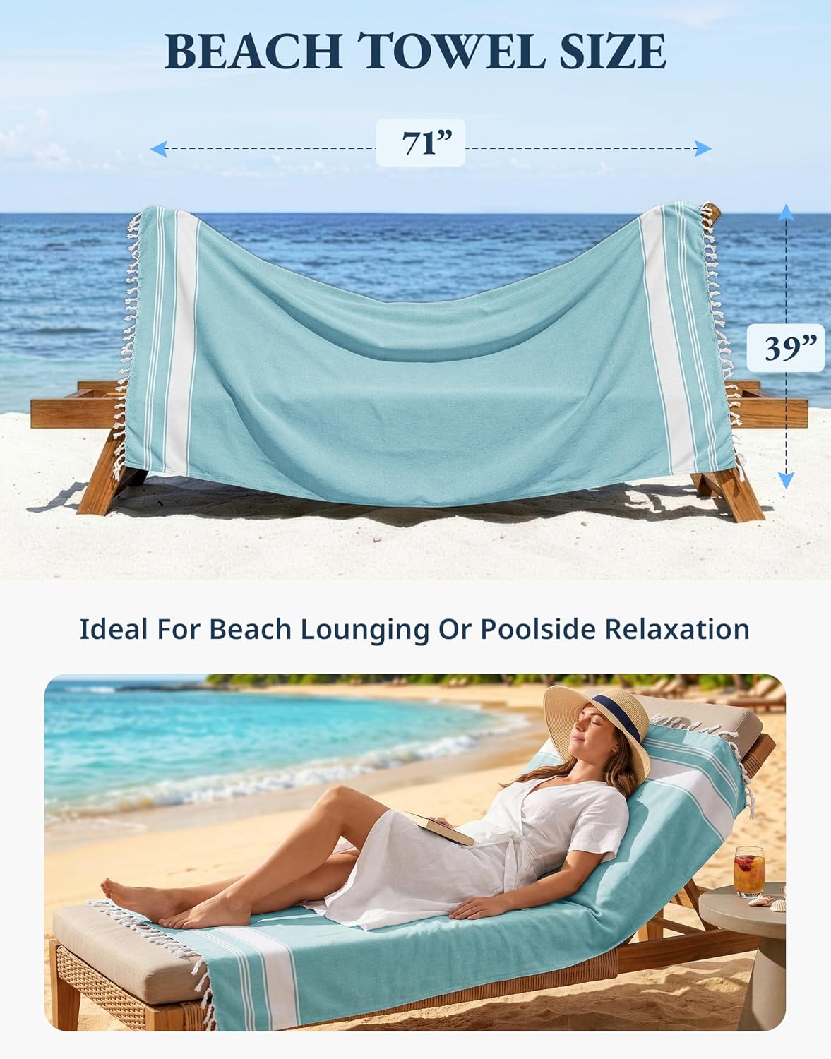 LANE LINEN Beach Towels 6 Pack, Bulk Beach Towels Oversized - Classic Color