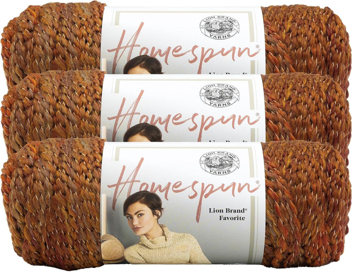 Lion Brand Yarn, Homespun Bulky Crochet Yarn, Wild Fire, Orange, 3 Pack