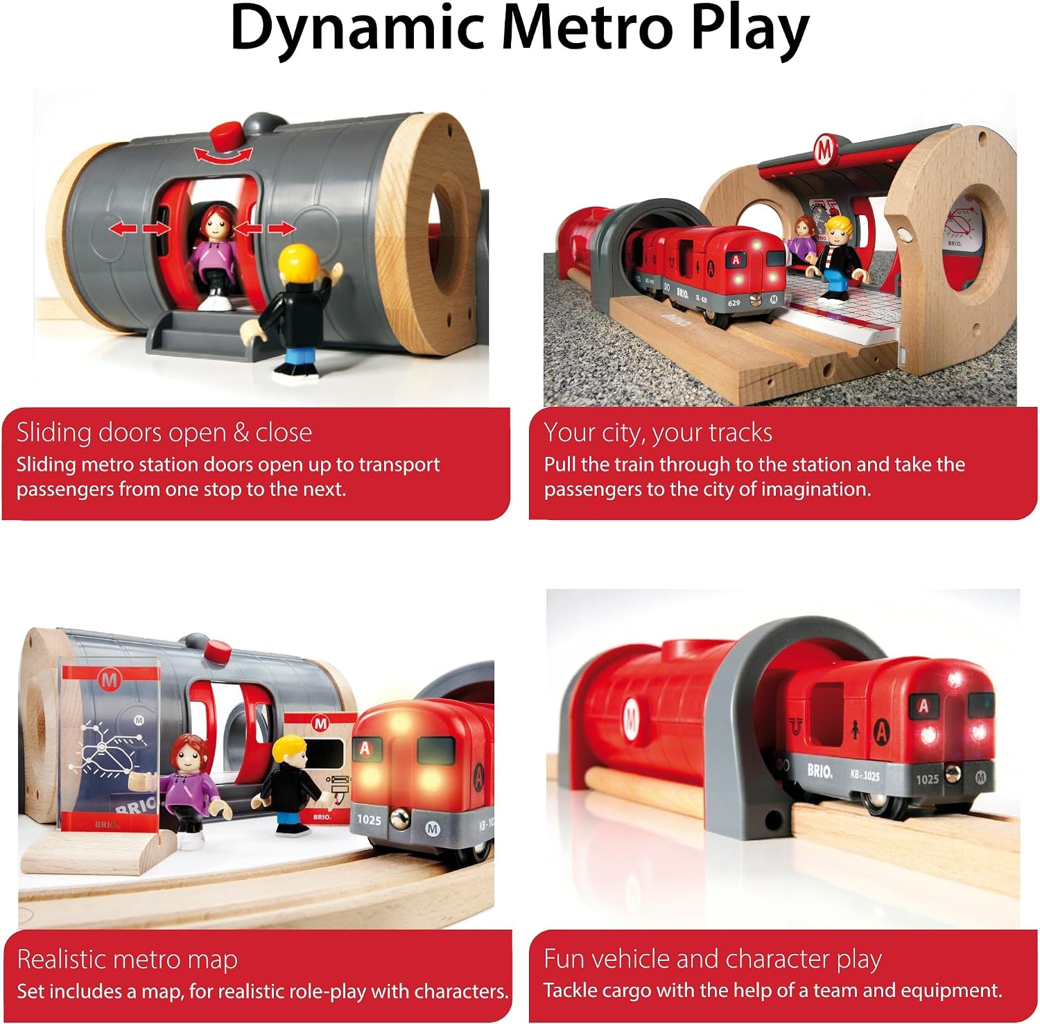 BRIO Metro Railway Set - 20-Piece FSC-Certified Wood Set & Accessories - Train Engine with Light & Sound, Kiosk, Wooden Tracks & More - Works with All BRIO Train Sets - Kids Ages 3 & Up