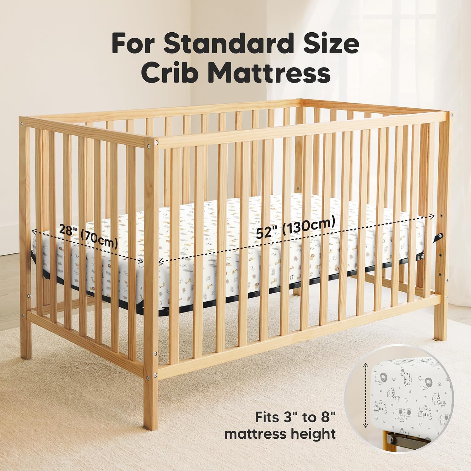 2-Pack Waterproof Crib Sheets for Boys, Girls, 52x28 Fitted (KeaSafari)