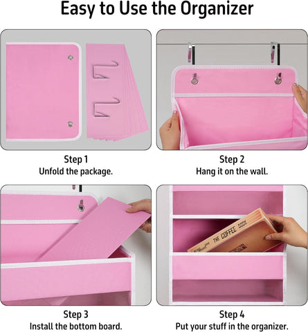 Giraffe Creation Pink Over Door Organizer with 4 Front Pockets, Compact Hanging Door Storage for Nursery, Bedroom, Bathroom, Closet, Baby Essentials