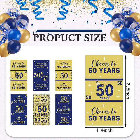 Tenare 90 Pcs 50th Birthday Candy Wrappers, Blue and Gold Stickers
