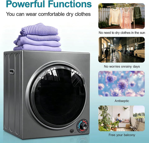 3.0 Cu.Ft Portable Dryer for Clothes, 1500W Dryer, 4 Drying Mode