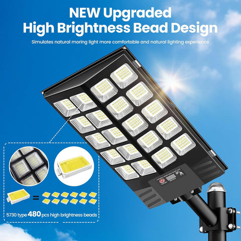 2 Pack Solar Street Lights Outdoor Waterproof, 100000LM Solar Powered Parking Lot Lights Large Street Light Dusk to Dawn with Motion Sensor, LED Flood Light Wide Angle Lamp for Patio and Parkling Lot