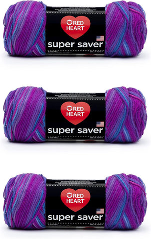Red Heart Super Saver Yarn, 3 Pack, Grape Fizz 3 Count