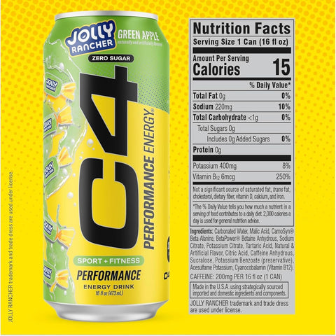 C4 Performance Energy Drink, Jolly Rancher Variety Pack, 16 Fl Oz 12pk