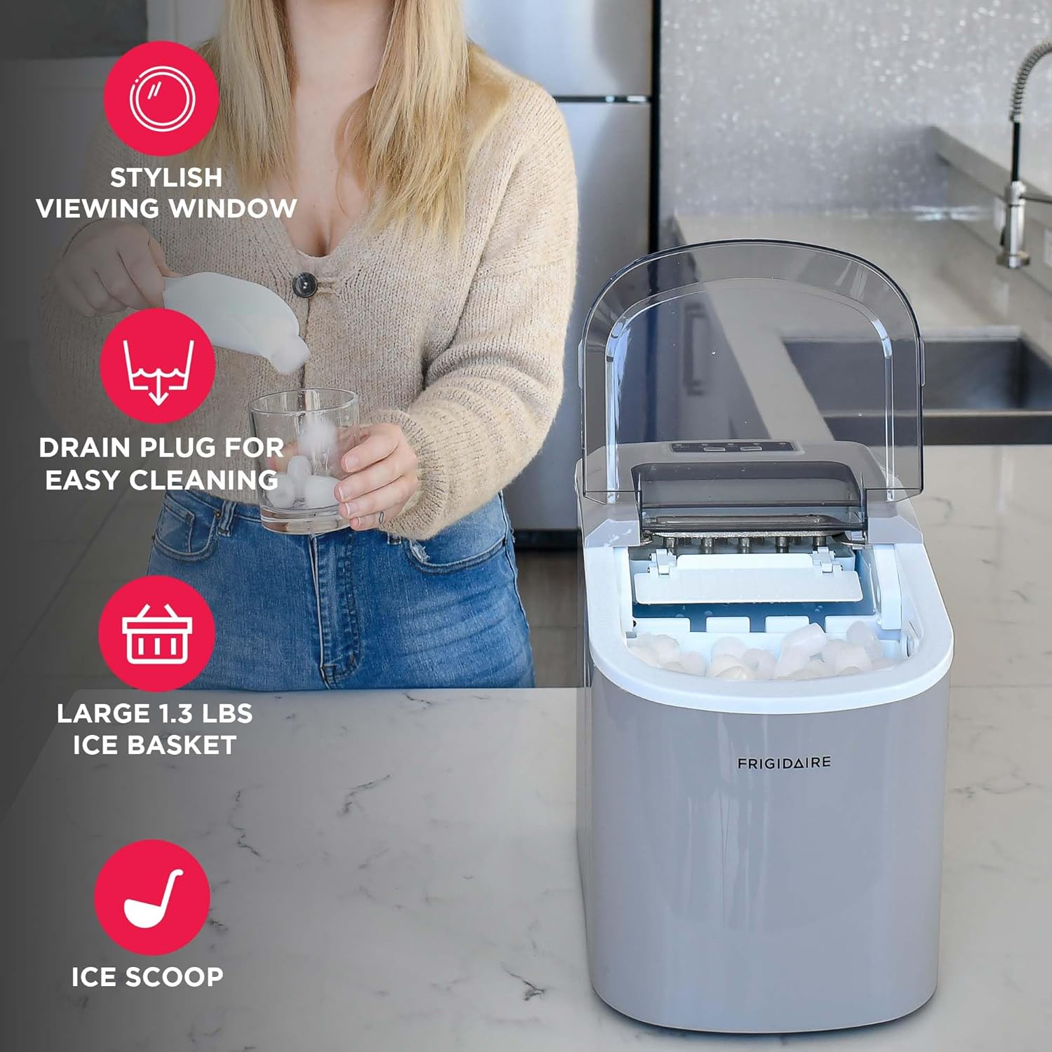 FRIGIDAIRE EFIC189-Silver Compact Ice Maker, 26 lb per Day, Silver