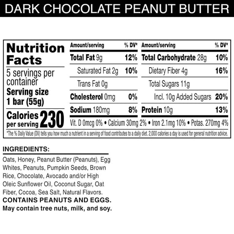 RXBAR Nut Butter and Oat Protein Bars, Protein Snacks, Snack Bars, Dark Chocolate Peanut Butter (6 Boxes, 30 Bars)