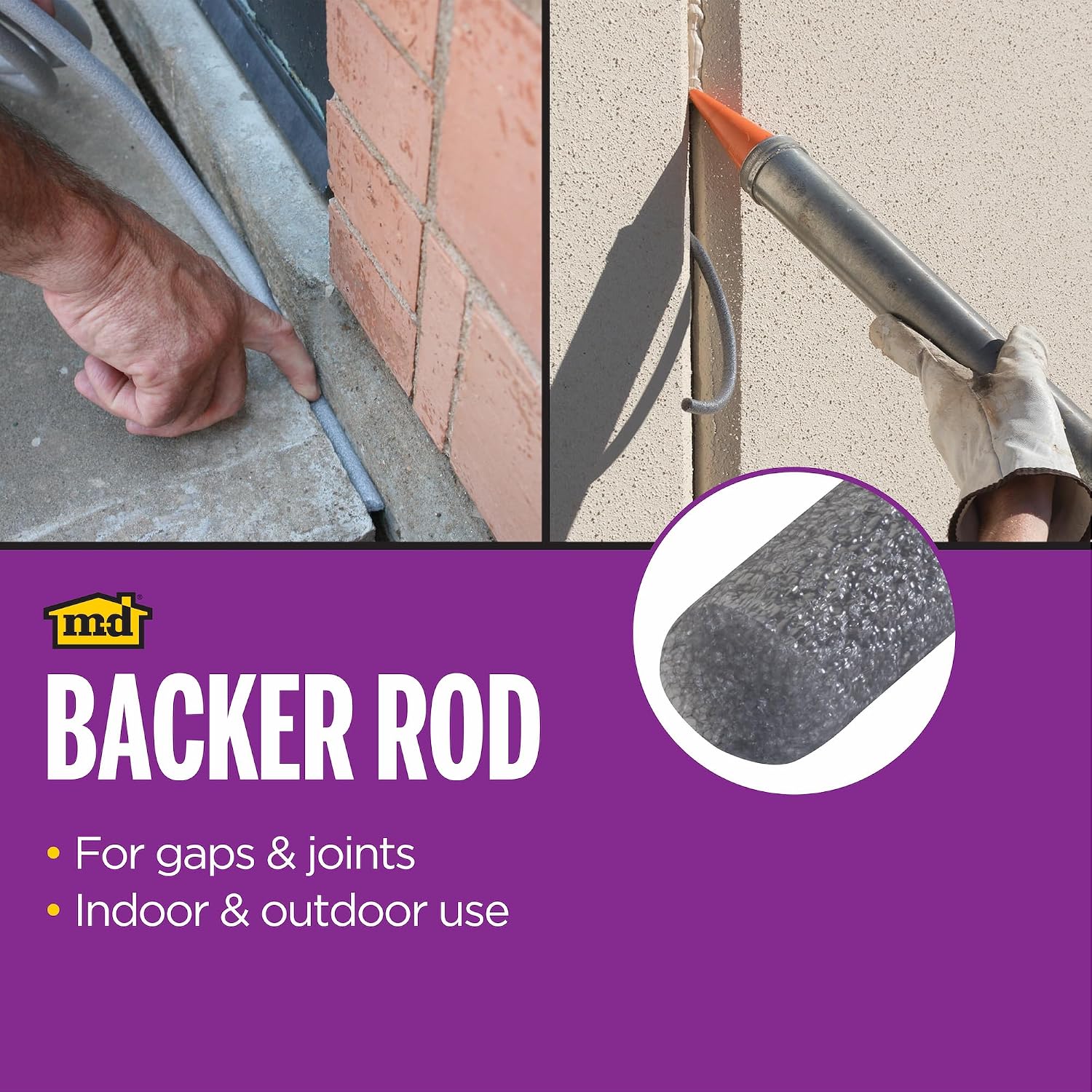 MD Building Foam Backer Rod, Gray, 20ft x 5/8in for Large Gaps