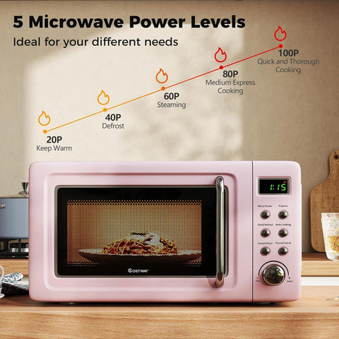COSTWAY Small Microwave Countertop, Portable Pink Microwave 0.7 Cu.ft