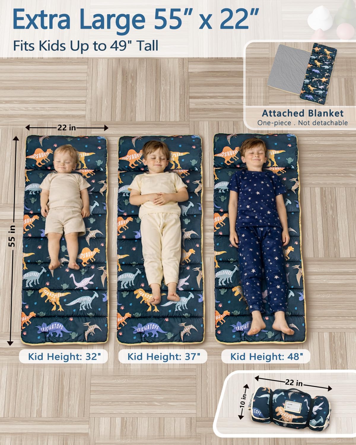 Primlect Toddler Nap Mat with Pillow, Thickened Extra Large Sleeping Bag