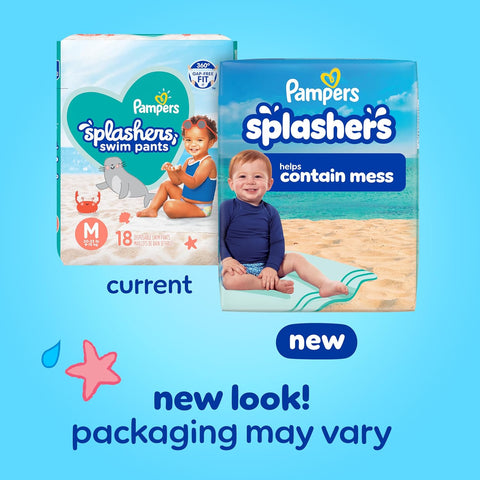 Pampers Swim Diapers - Splashers - Size 4, 18 Count, Gap-Free Disposable Baby Swimming Pants