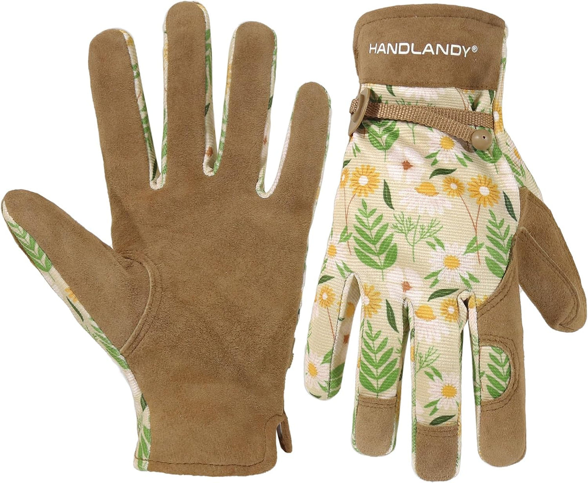 HANDLANDY Gardening Gloves for Women, Leather Garden Glove, Gardener Gift