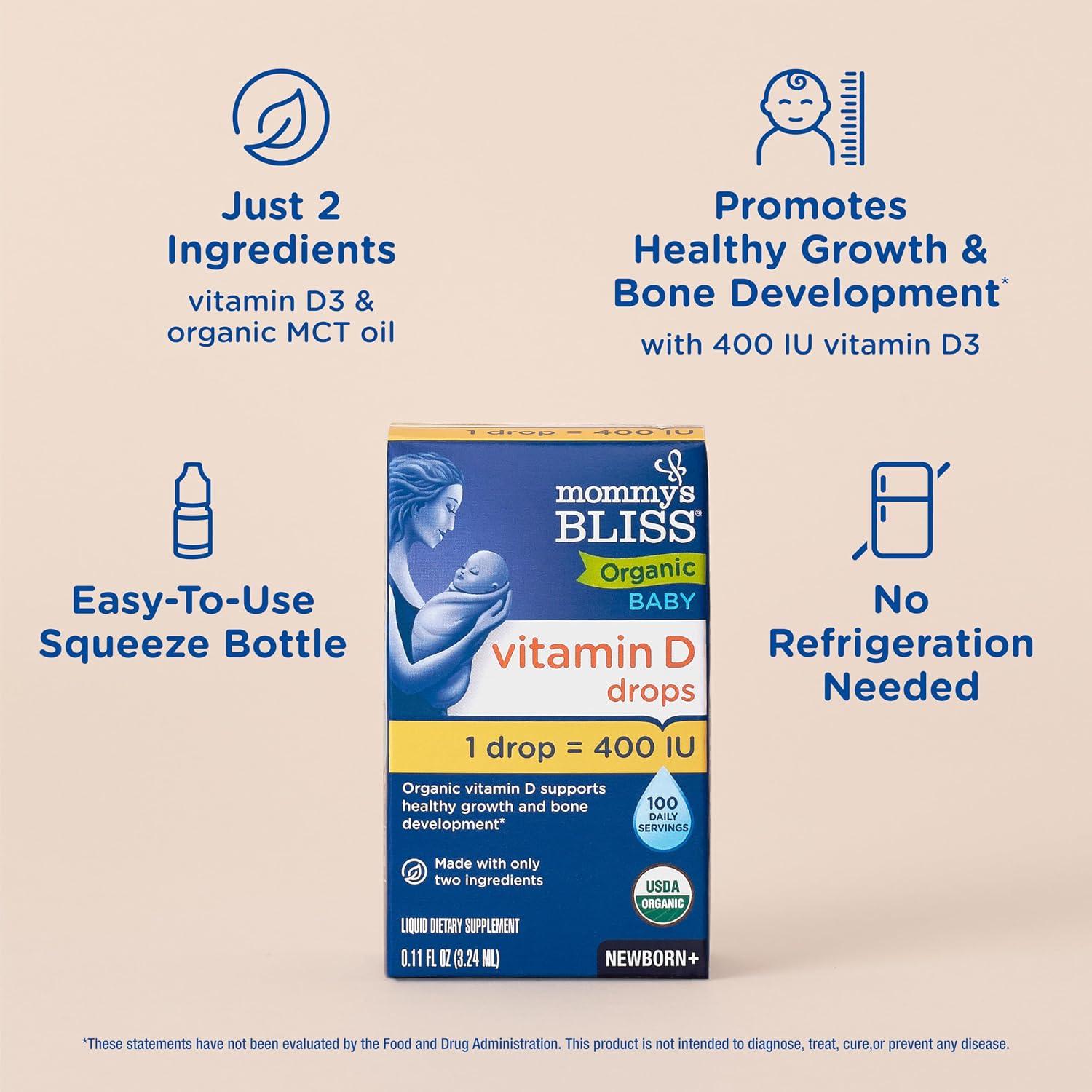 Mommy's Bliss Organic Baby Vitamin D Drops, No Artificial Color, 0.11 Fl Oz