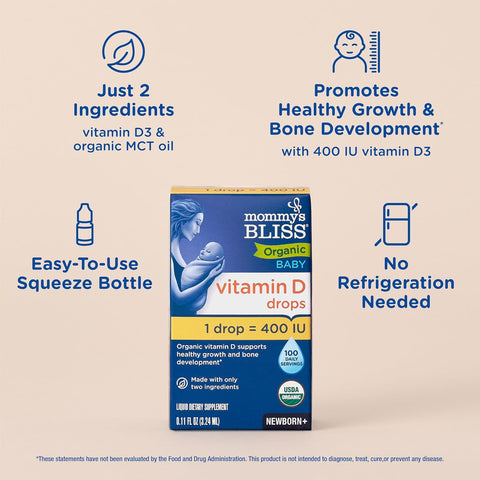 Mommy's Bliss Organic Baby Vitamin D Drops, No Artificial Color, 0.11 Fl Oz