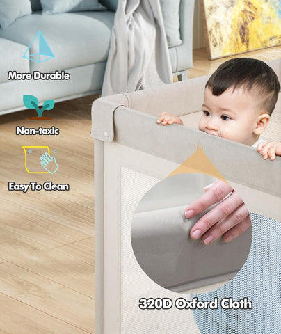 Mloong Baby Playpen with Mat, 71x59in Playpen for Babies and Toddlers, Grey