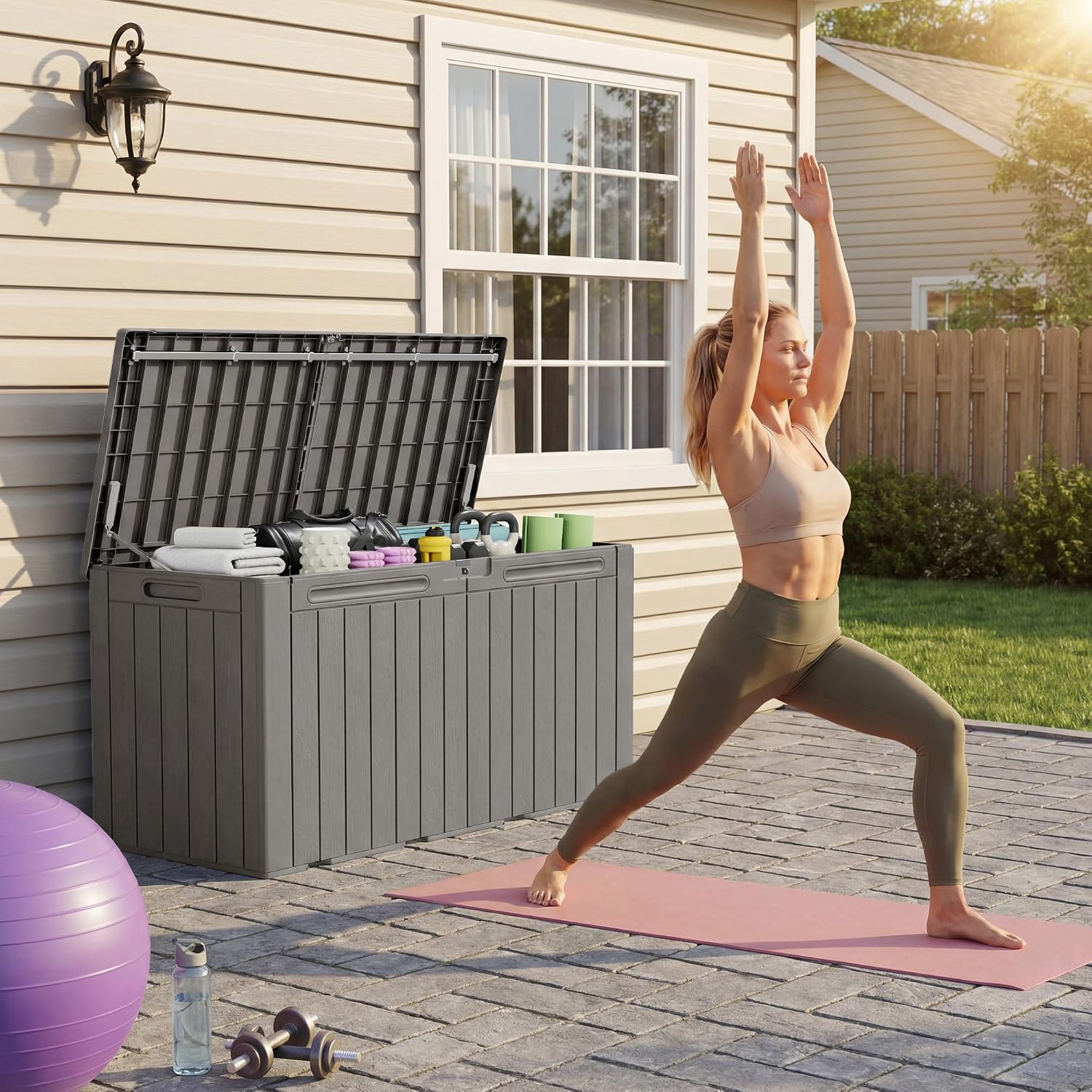 Devoko 100 Gallon Outdoor Storage Box, Waterproof Deck Box Lockable