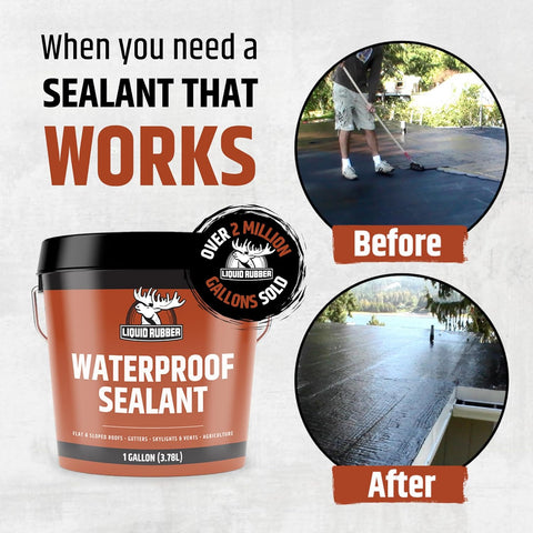 Liquid Rubber Waterproof Sealant - Roof & Gutter Coating, Black, 1 Gallon