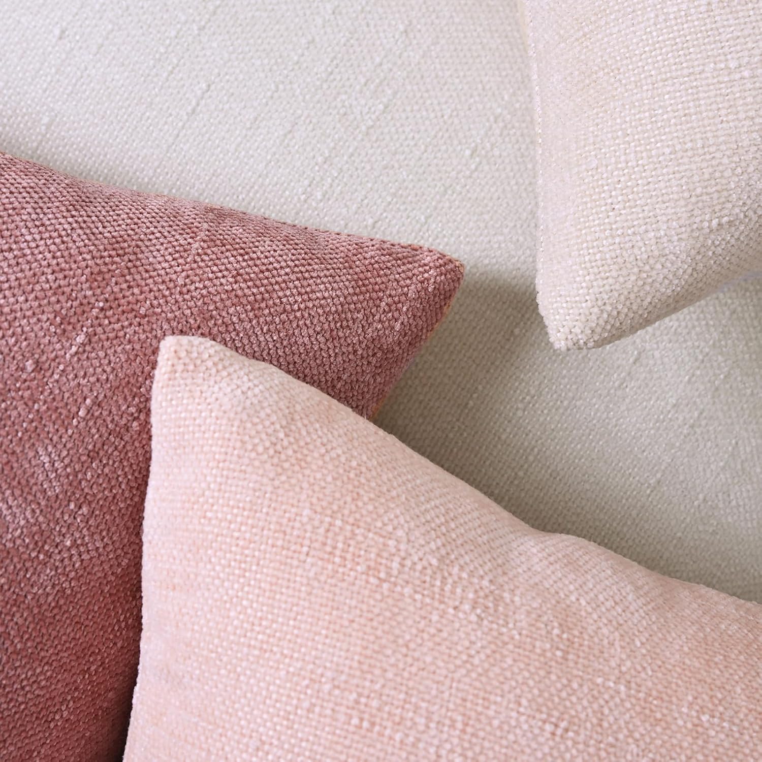 Set of 4 Soft Textured Decorative Throw Pillow Covers 20x20 Inch Cozy Farmhouse Cushion Cover Square Accent Pillow Cases for Bed Couch Sofa Living Room, Light Pink
