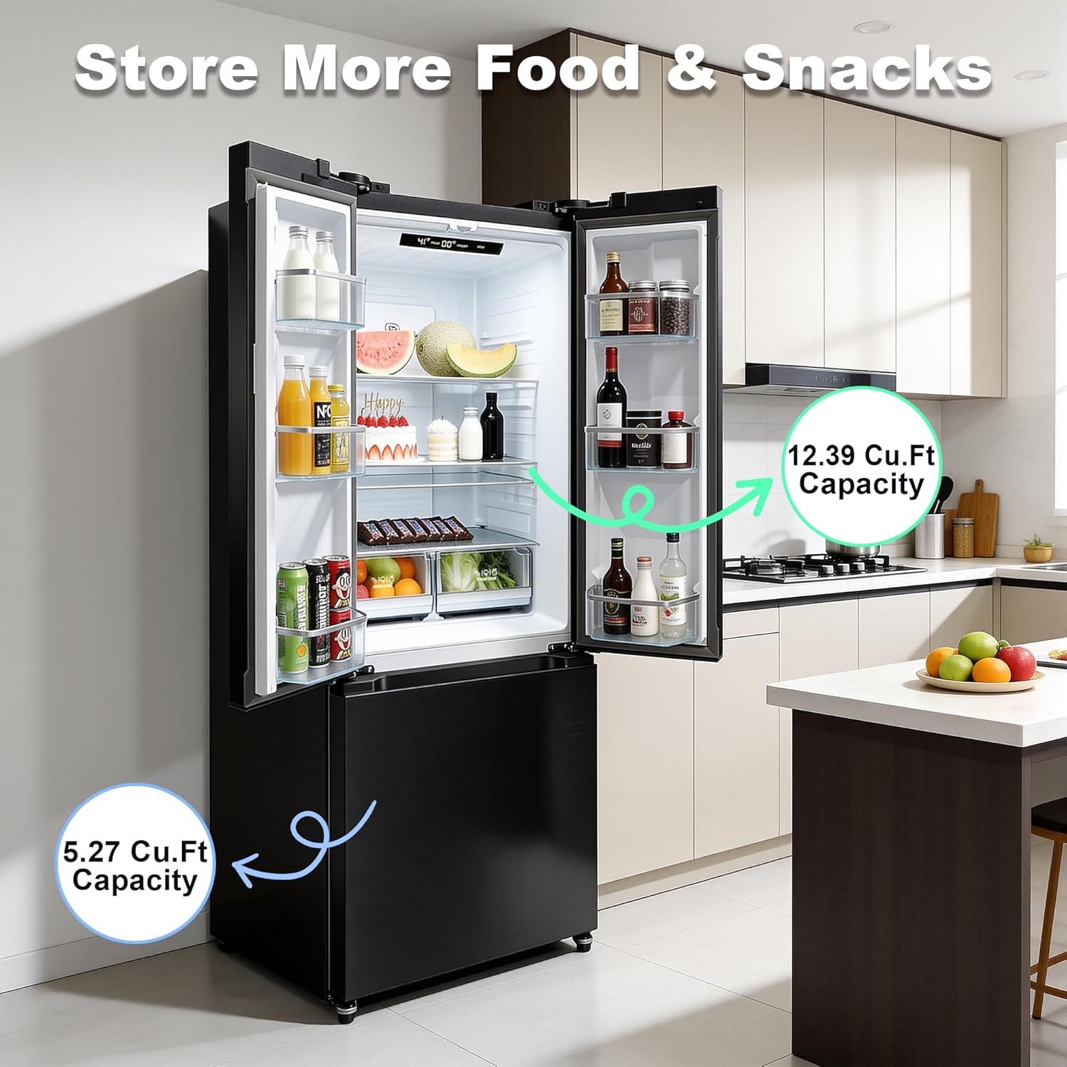 17.7 Cu.Ft. French Door Refrigerators, 30" Full Size Refrigerator (Black)