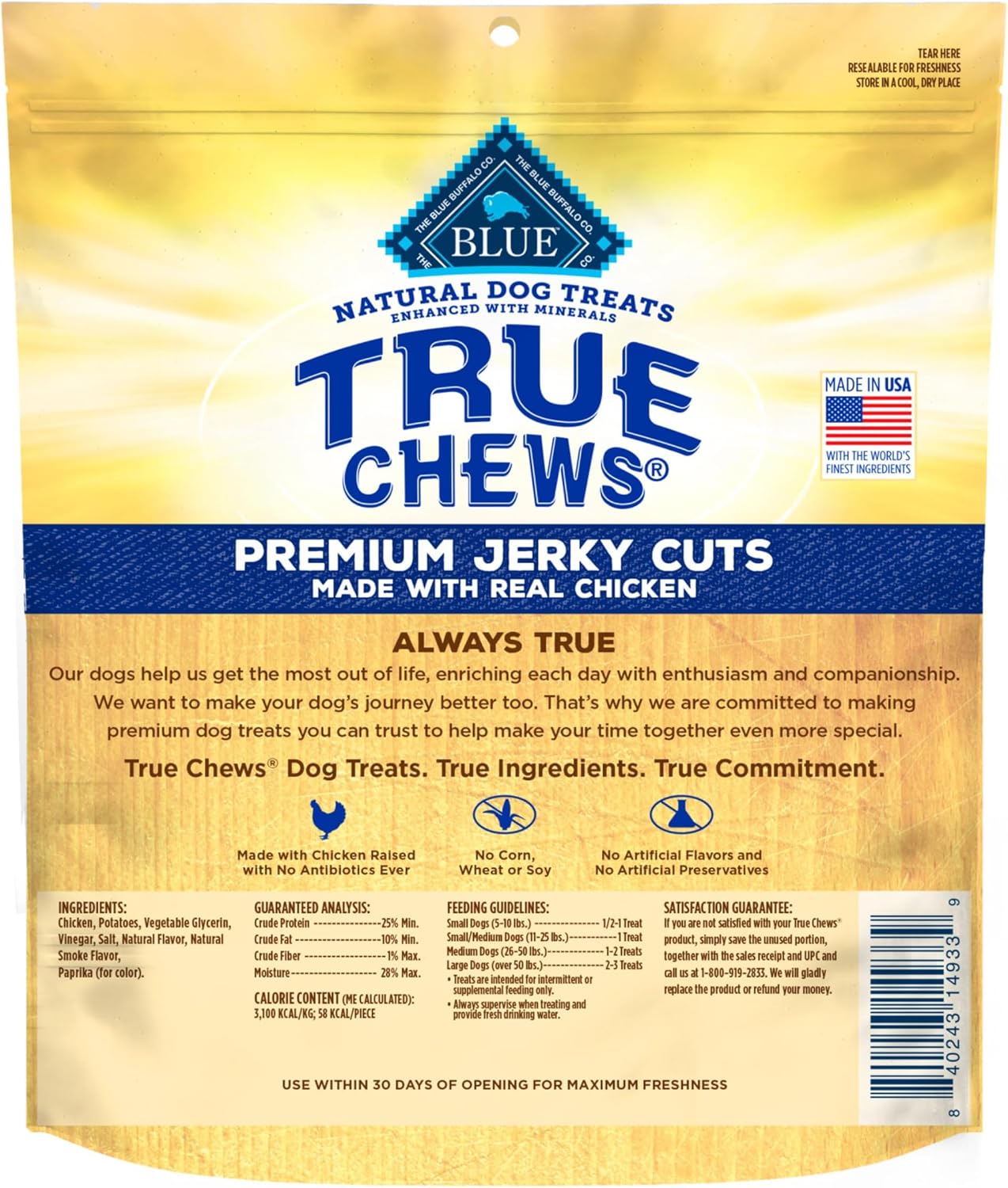 Blue Buffalo True Chews Premium Jerky Cuts Chicken Dog Treats, 4 oz