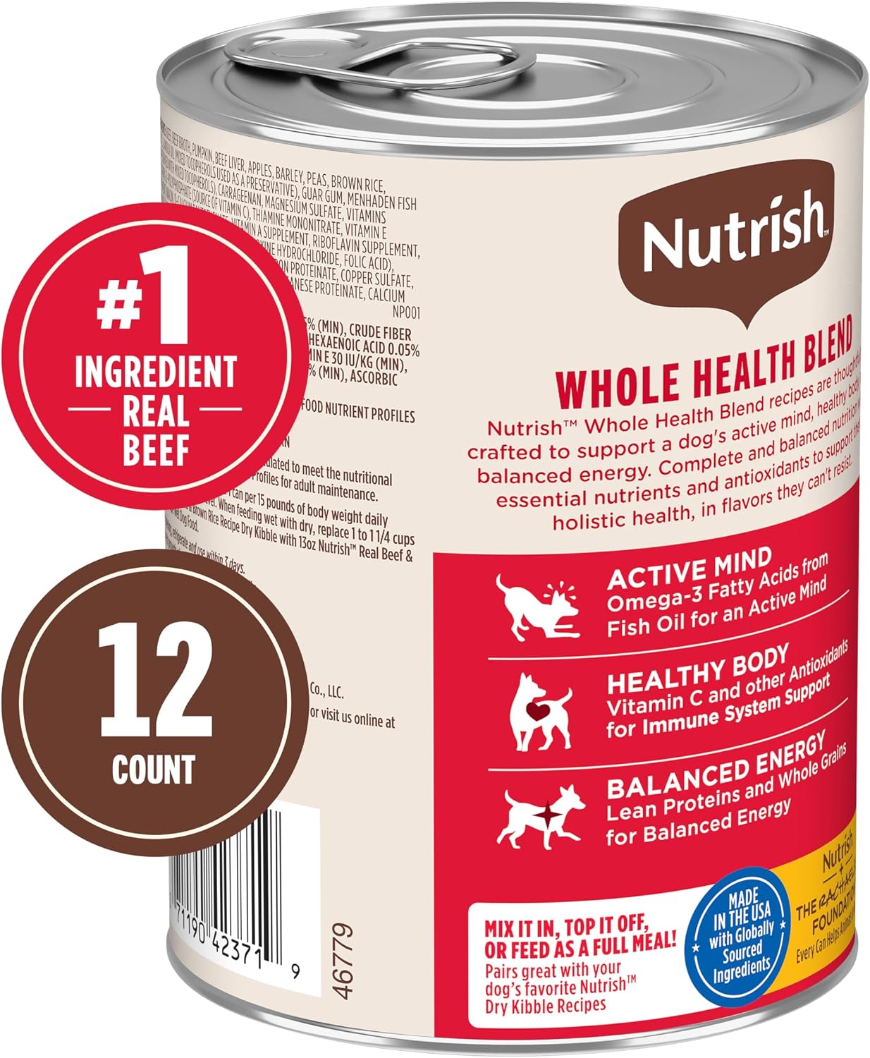 Nutrish Beef Paté Wet Dog Food, 13 oz. Can, (Pack of 12) (Rachael Ray)