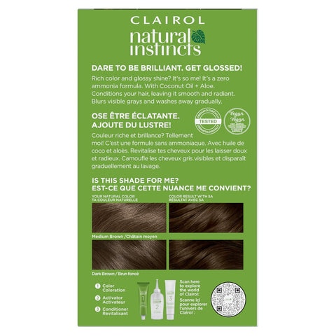 Clairol Natural Instincts Demi-Permanent Hair Dye, 5A Medium Cool Brown | Ammonia‑Free, Vegan Hair Color with Coconut Oil & Aloe Vera | Pack of 3