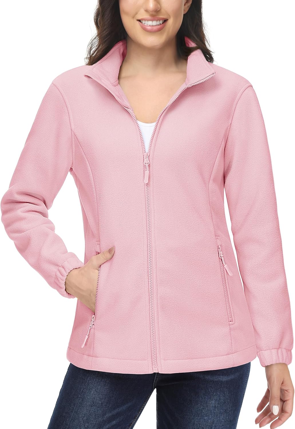 MAGCOMSEN Women's Fleece Jacket Zip Up Coat Lightweight Soft Warm Long Sleeve Jackets with Pockets for Winter