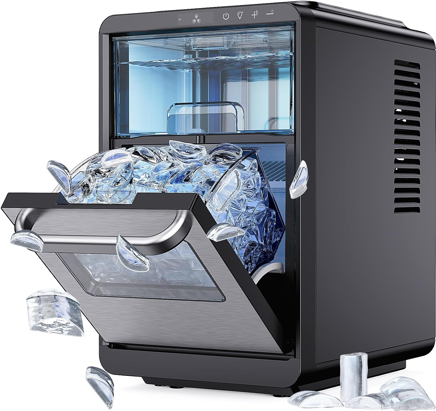Silonn Crescent Ice Maker Countertop, Slow Melting & Crystal-Clear Ice, Self-Cleaning Ice Machine with Adjustable Ice Thickness & Timer Function, 16 Pcs in 15 Mins, 2000 Pcs per Day