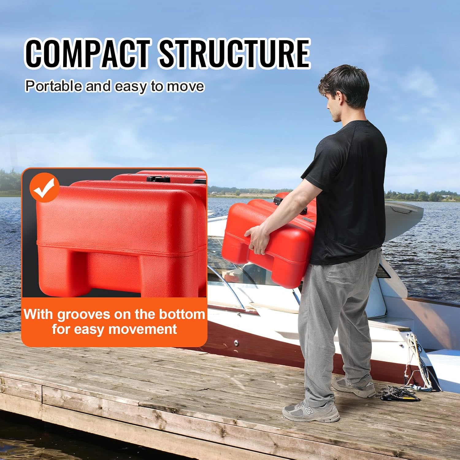 VEVOR Marine Tank, 14.53 Gallon/55L, Boat Tank with 9.8 ft Long Hose, Two-Way Vent Cap, High-Density Polyethylene, Leak-Proof, Visible Gauge, Easy to Carry, for Outboard Engine Fishing Boat Yacht