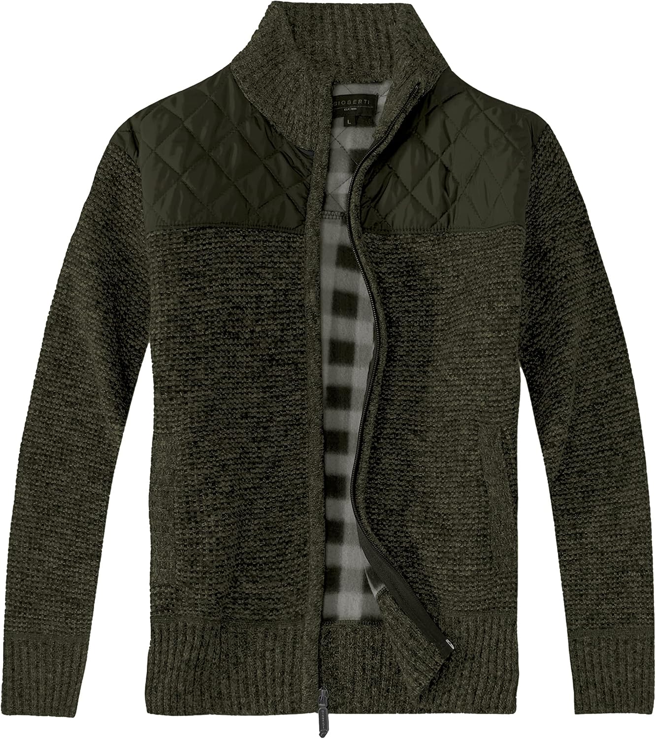 Gioberti Men's Knitted Regular Fit Full Zip Cardigan Sweater with Soft Brushed Flannel Lining.
