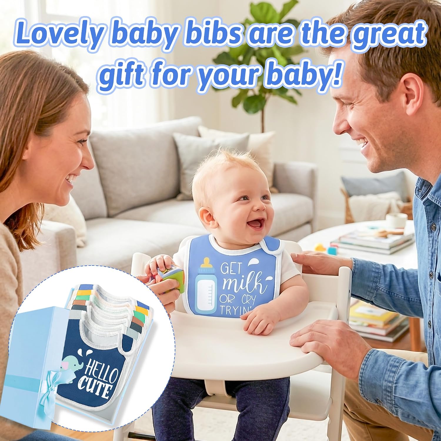 7Pcs Cotton Waterproof Baby Bibs Hook Loop Closure Newborn Bib Keepsake Baby Gift for Drooling Feeding Eating
