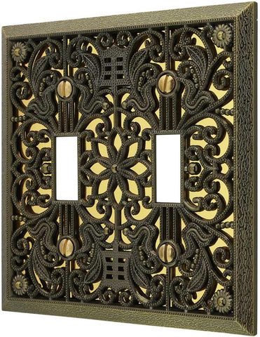 Amerelle 65DAB Filigree Wallplate, 1 Duplex, Antique Brass