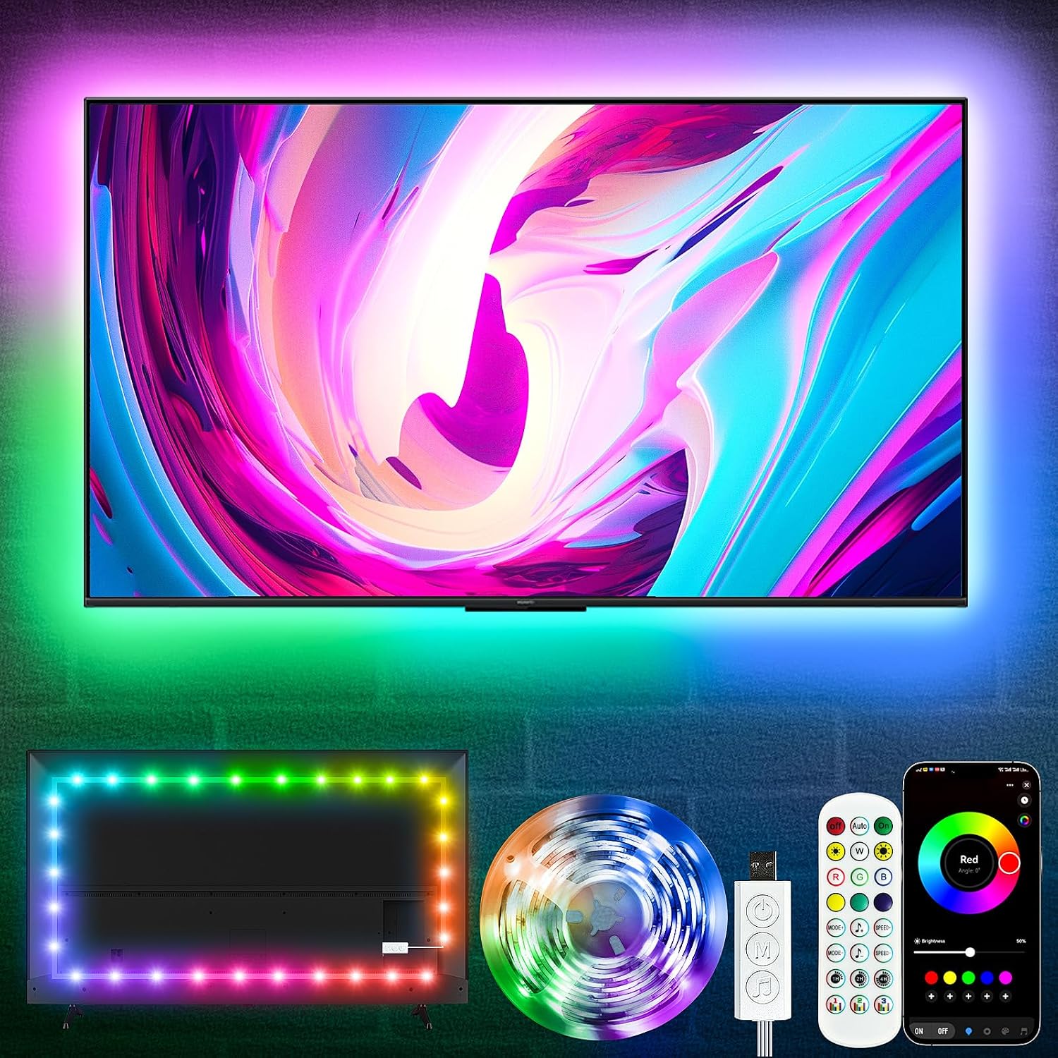 KSIPZE LED Lights for TV, 19.7ft TV led Backlight for 65-85 Inch TVs RGB TV Backlight Behind Music Sync Smart APP & Button Control TV LED Strip Lights USB Powered for Bedroom/Gaming