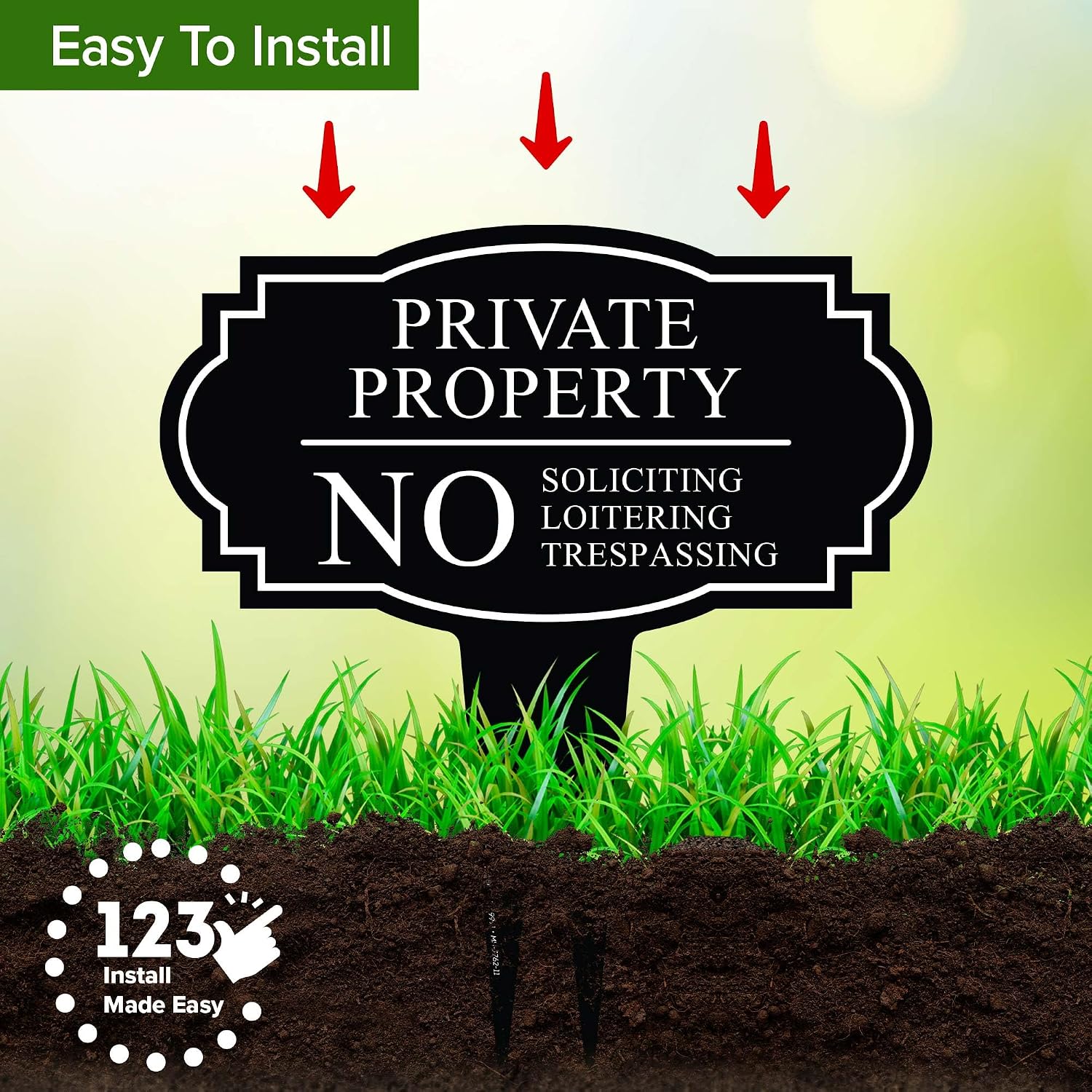 Private Property No Soliciting Liotering Trespassing Sign, Inground 11x11 Inches, Rust Free ACM, Fade Resistant, Made in USA by My Sign Center