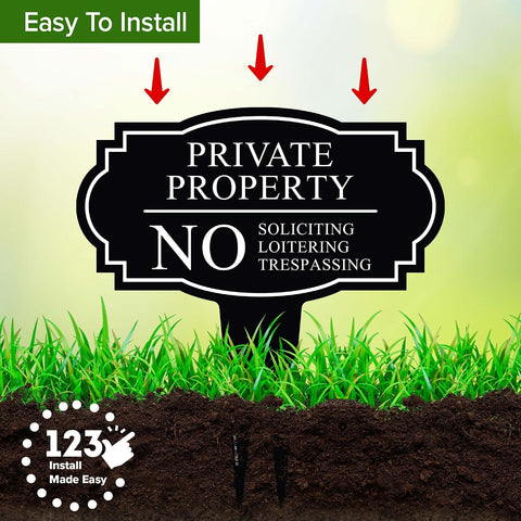 Private Property No Soliciting Liotering Trespassing Sign, Inground 11x11 Inches, Rust Free ACM, Fade Resistant, Made in USA by My Sign Center