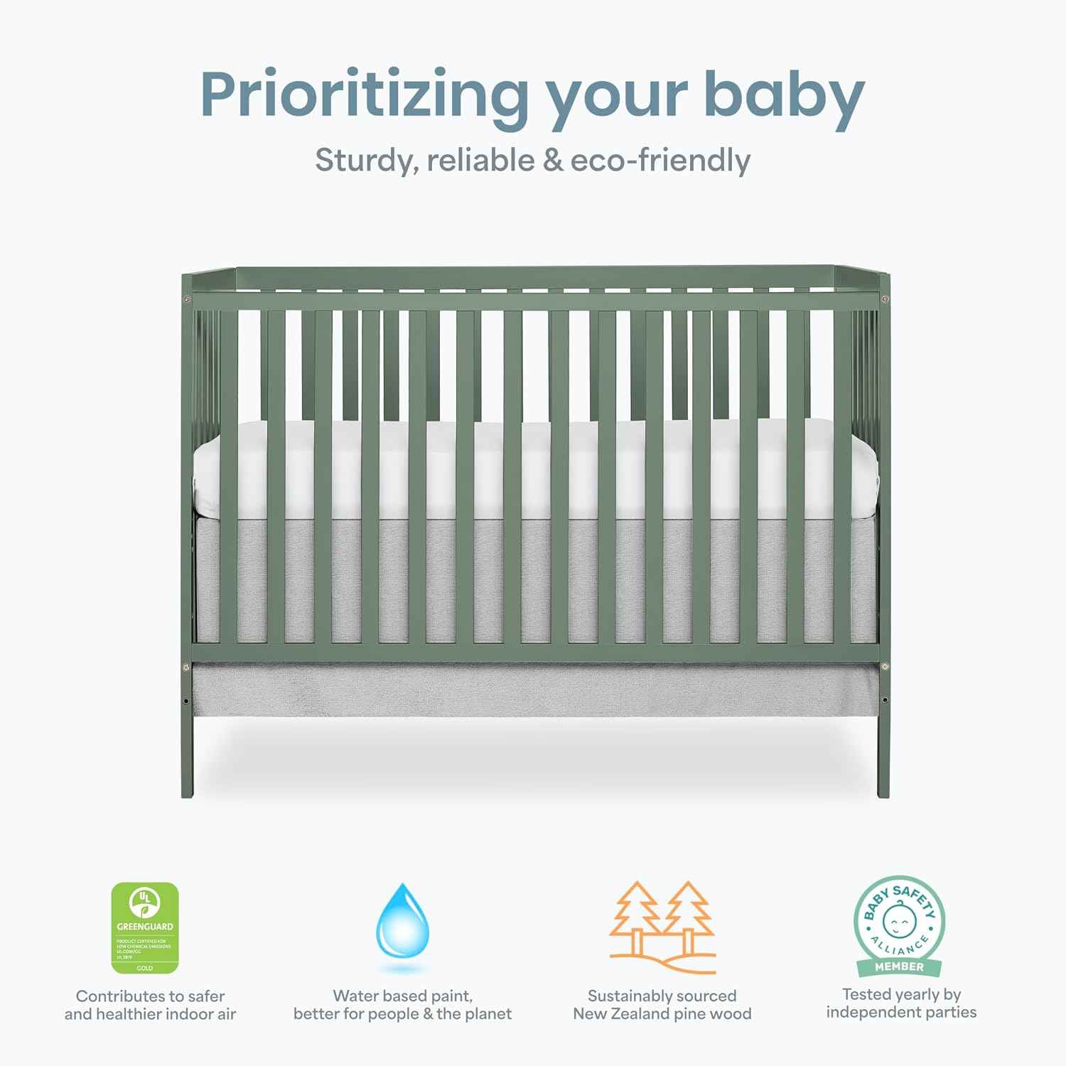Dream On Me Synergy 5-in-1 Convertible Full Size Baby Crib, Meadow Green