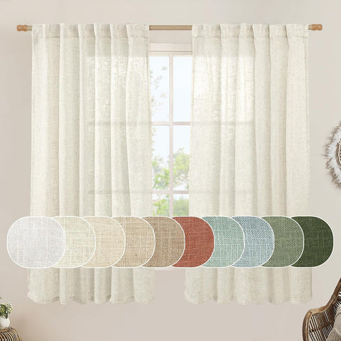 LAMIT Semi Sheer Linen Window Curtains for Bedroom Living Room 52x63 Inch