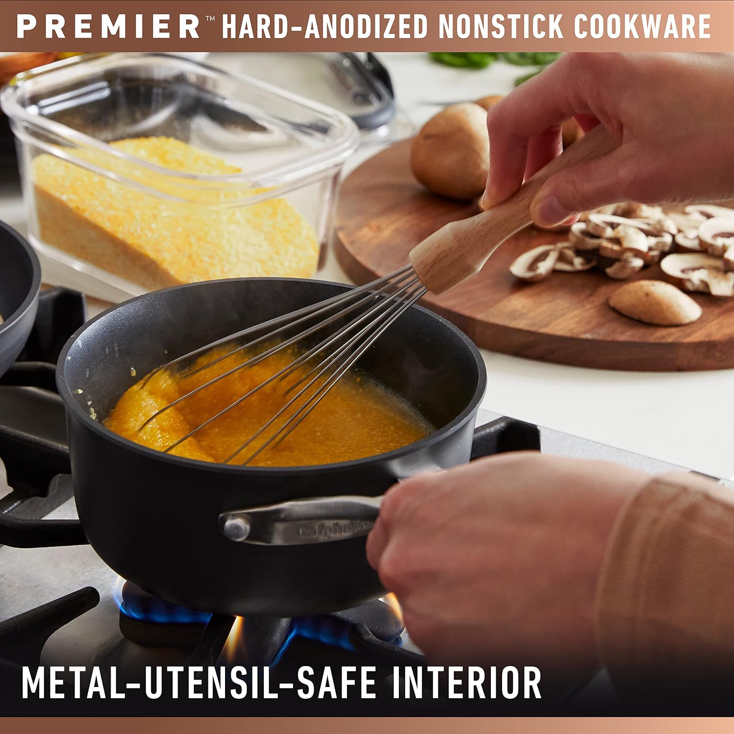 Calphalon Premier Hard-Anodized Nonstick Sauce Pan with Lid, 3.5 Quart